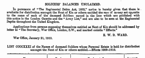 Soldiers' Balances Unclaimed (1910)