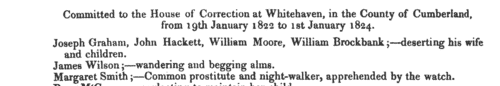 Vagrants in Whitehaven House of Correction
 (1822-1823)