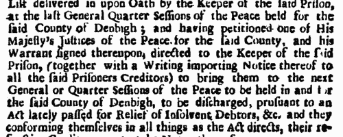 Prisoners for Debt in Ruthin
 (1720)