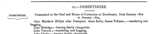 Vagrants imprisoned at Dorchester, Dorset
 (1820)