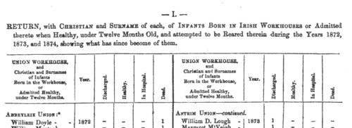 Infants in Antrim Workhouse (1874)