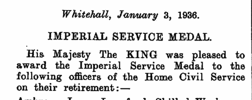 Imperial Service Medal on Retirement
 (1936)