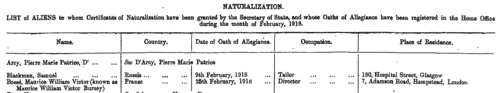 Naturalizations
 (1918)