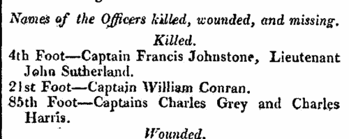 British Casualties at New Orleans: Army Officers (1814-1815)