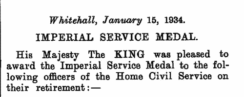 Imperial Service Medal on Retirement
 (1934)