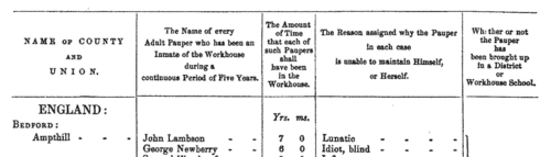 Long-stay Paupers in Workhouses: Bakewell
 (1861)