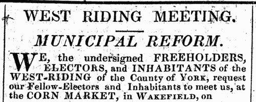 West Riding Freeholders, Electors and Inhabitants
 (1835)