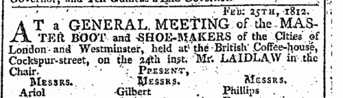 London Master Bootmakers and Shoemakers (1812)