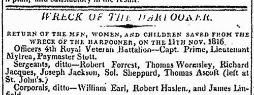 Lost in the Wreck of The Harpooner: 103rd Regiment (1816)