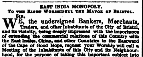 Bankers, Merchants and Traders of Bristol
 (1829)