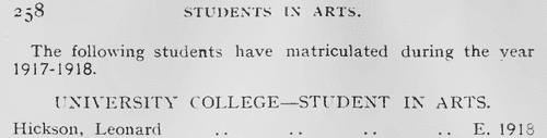 Durham University Matriculations: Fourah Bay College Students in Arts
 (1918)