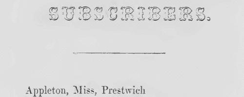 Subscribers to 'Poems for Home'
 (1851)