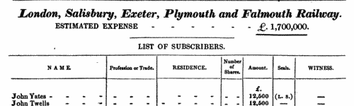 London, Salisbury, Exeter, Plymouth and Falmouth Railway Shareholders
 (1837)