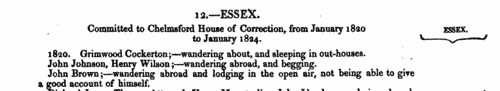 Vagrants imprisoned at Chelmsford, Essex
 (1820)