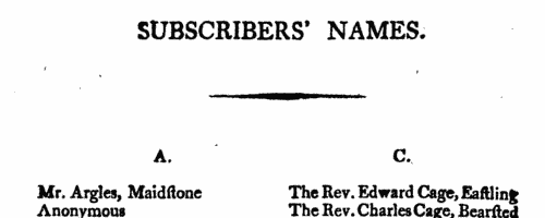 Subscribers to Nisbett's Original Evidences (1807)