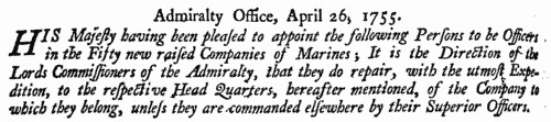Officers of Fifty New-Raised Companies of Marines: Portsmouth (1755)