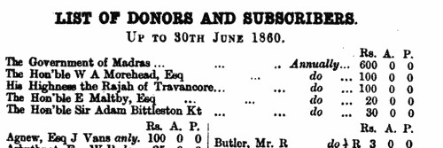 Supporters of the Madras Civil Orphan Asylum
 (1860)