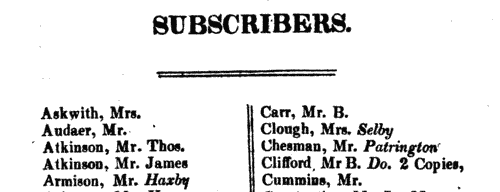 Subscribers to The Neighbourhood of Heslington
 (1815)