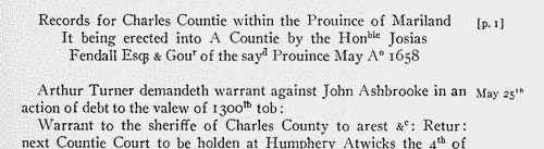Charles County, Maryland, Court Minutes (1658)