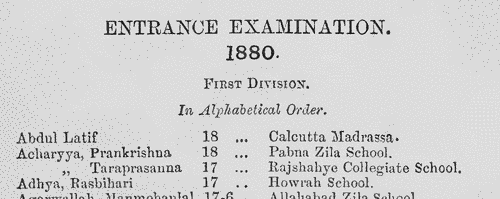 Calcutta University Entrance Examination: Second Division (1880)