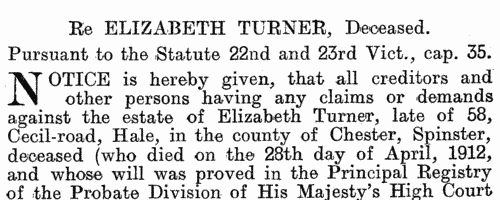 Estates of the Deceased: Bath
 (1912)