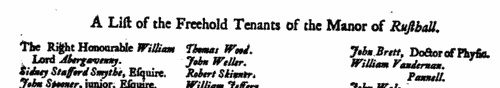 Freehold Tenants of the Manor of Rusthall, Kent
 (1739)