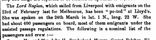 The Loss of the Lord Raglan: Passengers
 (1863)