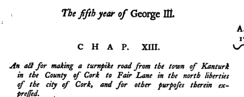 Kanturk to Fair Lane Turnpike Trustees
 (1765)