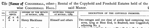 Coggeshall, Essex, Owners and Occupiers
 (1789)