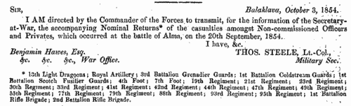 Soldiers Missing after the Battle of Alma: 95th Regiment of Foot (1854)