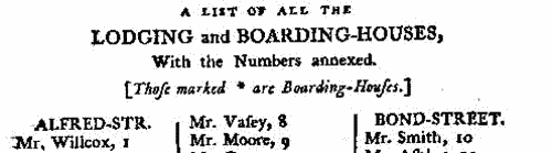 Lodging House and Boarding House Keepers in Bath
 (1799)