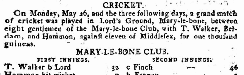 Members of Middlesex Cricket Team (1794)