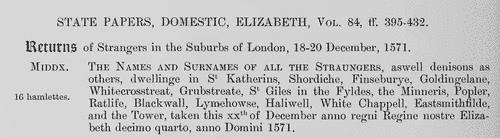 Aliens in Finsbury &c (1571)