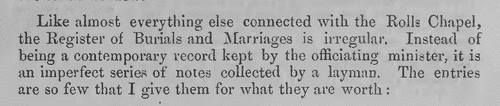 Burials at the Rolls Chapel (1738)